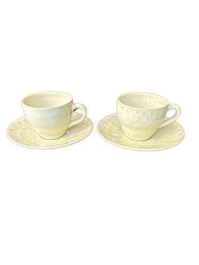 SET of 2 Casa Stone by Casafina Café Capri Yellow Teacup and Saucer Sets